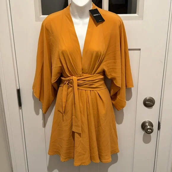 Forever 21 | Dresses | Forever 2 Mustard Yellow Deep Plunge Mini Dress Nwt  | Poshmark